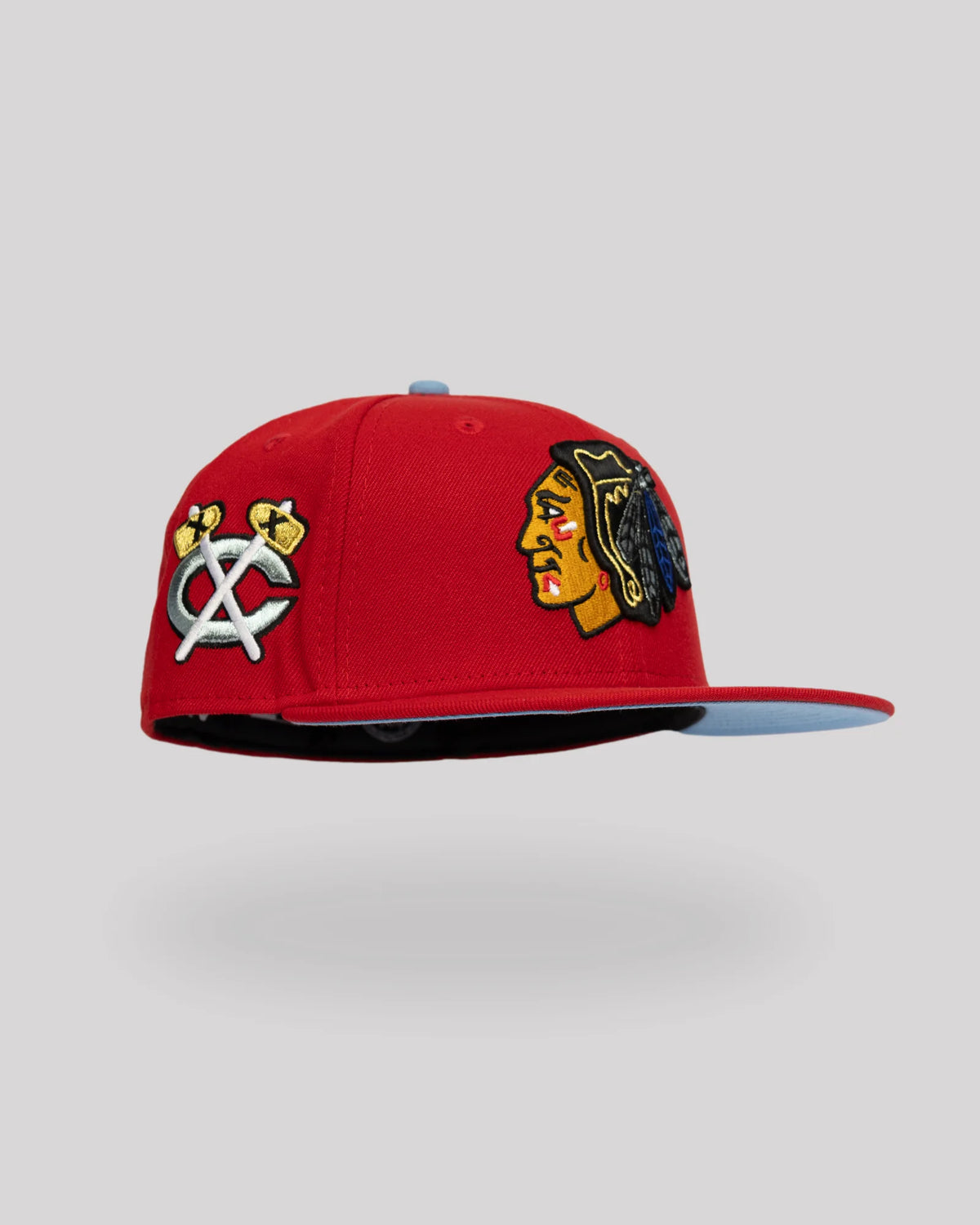 Gorra New Era 59FIFTY Chicago Blackhawks roja con visera interior azul cielo